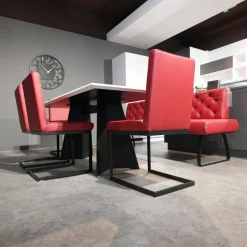 Sitzgruppe Chester Leder Bronco 10 Chianti Rot Gestell Metall Schwarz