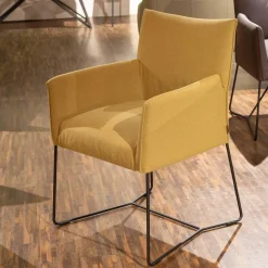 Sitzgruppe Picara Leder 3 Lomé Anthrazit Und Stoff VI Hugo Mustard Gelb Gestell Metall Schwarz