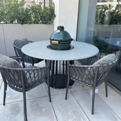 Sitzgruppe Tisch Basket BC07 Porfido Verde Schwarz Grau Schwarz Stuhl Erica Geflecht Anthrazit Gestell Anthrazit Mit Grilltisch Bundle