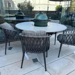 Sitzgruppe Tisch Basket BC07 Porfido Verde Schwarz Grau Schwarz Stuhl Erica Geflecht Anthrazit Gestell Anthrazit Mit Grilltisch Bundle