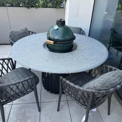 Sitzgruppe Tisch Basket BC07 Porfido Verde Schwarz Grau Schwarz Stuhl Erica Geflecht Anthrazit Gestell Anthrazit Mit Grilltisch Bundle