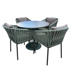 Sitzgruppe Tisch Comedo Platte Aluminium Bronze Stuhl Bitta Bandgeflecht Bucket Rope Z21 Grün Gestell Aluminium Schwarz