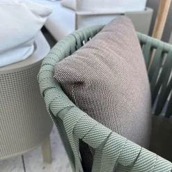 Sitzgruppe Tisch Comedo Platte Aluminium Bronze Stuhl Bitta Bandgeflecht Bucket Rope Z21 Grün Gestell Aluminium Schwarz