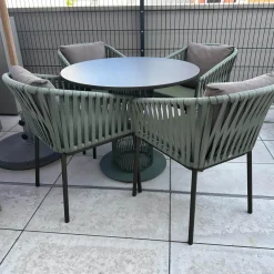 Sitzgruppe Tisch Comedo Platte Aluminium Bronze Stuhl Bitta Bandgeflecht Bucket Rope Z21 Grün Gestell Aluminium Schwarz