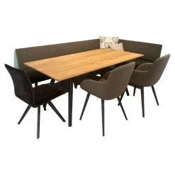 Sitzgruppe Uno Bank Stoff Sitz Q283 Anthrazit Rücken Q273 Grau Stuhl 812 Stoff Q283 Anthrazit Und Armlehnstühlen 138 Stoff Q273 Grau Gestell Buche Zartbitter mit Tisch Uno mit Ansteckplatte 180/235 x 90 cm, H 76 cm Ohne Kissen