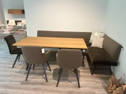 Sitzgruppe Uno Bank Stoff Sitz Q283 Anthrazit Rücken Q273 Grau Stuhl 812 Stoff Q283 Anthrazit Und Armlehnstühlen 138 Stoff Q273 Grau Gestell Buche Zartbitter mit Tisch Uno mit Ansteckplatte 180/235 x 90 cm, H 76 cm Ohne Kissen