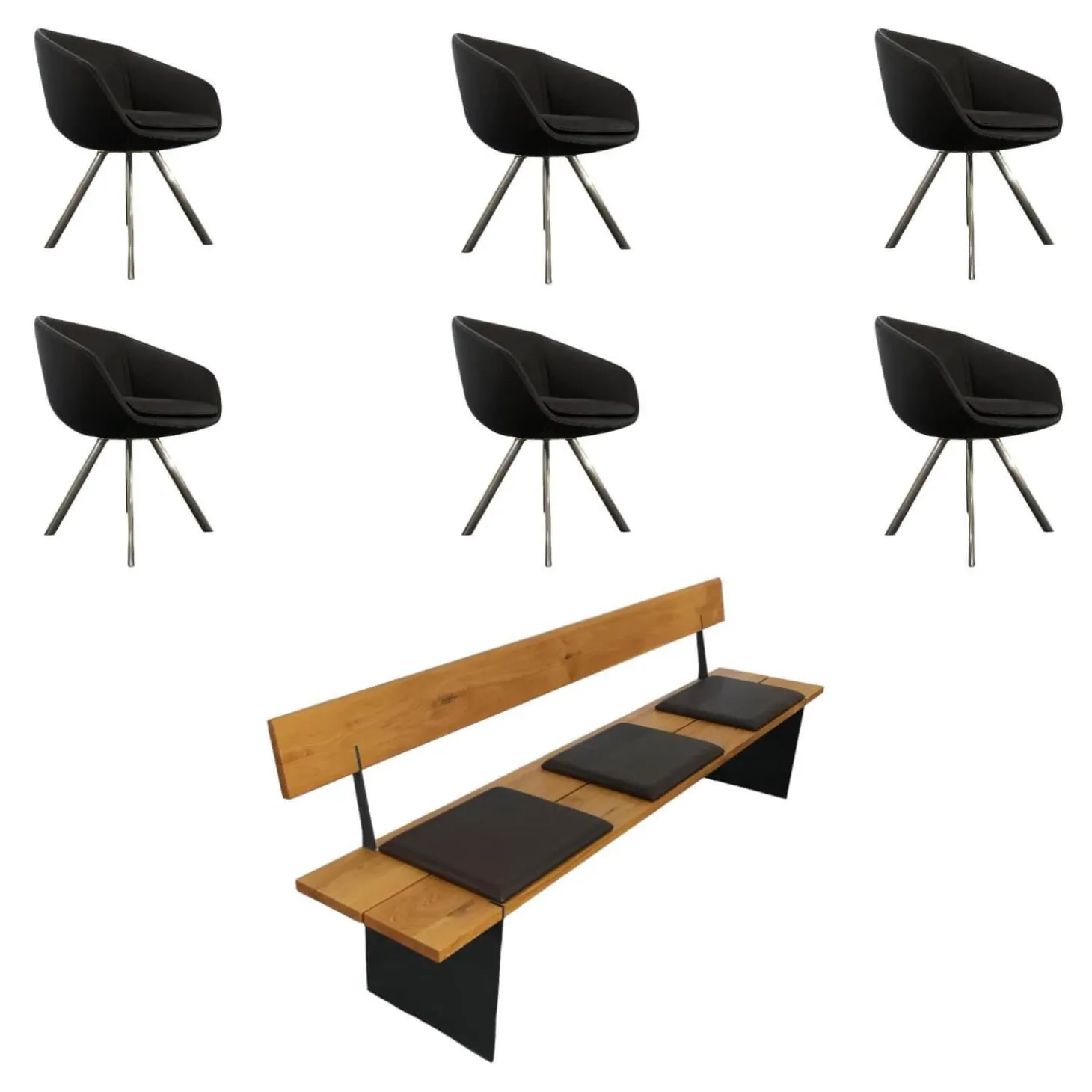 Sitzgruppe Zweigl Kunstleder Sixty Mocca Schwarz Anthrazit Rustikale Asteiche Versiegelt Und Gestell Stahl Nickelfarbig Gebürstet