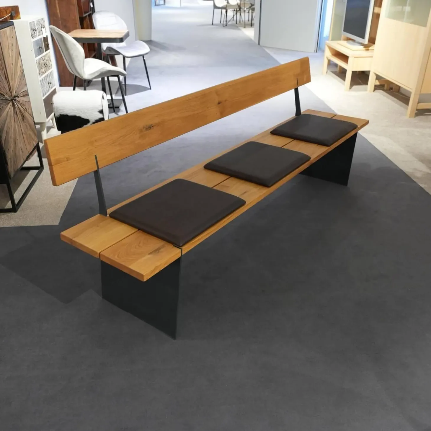 Sitzgruppe Zweigl Kunstleder Sixty Mocca Schwarz Anthrazit Rustikale Asteiche Versiegelt Und Gestell Stahl Nickelfarbig Gebürstet