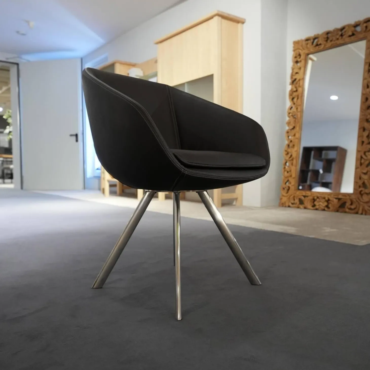 Sitzgruppe Zweigl Kunstleder Sixty Mocca Schwarz Anthrazit Rustikale Asteiche Versiegelt Und Gestell Stahl Nickelfarbig Gebürstet