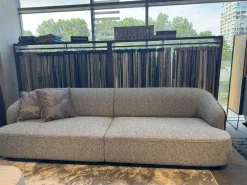 Sofa 260 Lago Stoff Grau Rücken Leder Schwarz Füße Schwarz