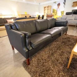 Sofa 74 Mass Bezug Leder Schwarz Gestell Mahagoni Gebeizt