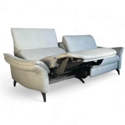 Sofa 1178 Spektra Echtleder Leonessa Azur Blau Grau Füße Metall Anthrazit Mit Elektrischer Wallfree Funktion