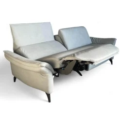 Sofa 1178 Spektra Echtleder Leonessa Azur Blau Grau Füße Metall Anthrazit Mit Elektrischer Wallfree Funktion