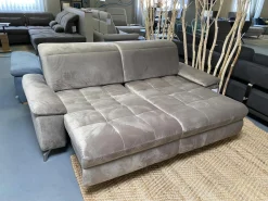 Sofa Abano Stoff Riviera Sand Beige Eckfüße Metall Nickel Satiniert Mit Elektrischer Day Bed Funktion