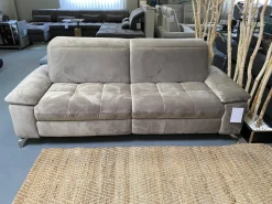 Sofa Abano Stoff Riviera Sand Beige Eckfüße Metall Nickel Satiniert Mit Elektrischer Day Bed Funktion