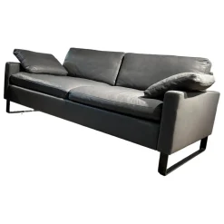 Sofa Alba Leder 5669 95 Grau Metallkufe Schwarz Pulverbeschichtet
