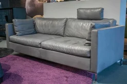 Sofa Alba Leder Lama 5669-95 Grau Füße Metall Verchromt mit Kopfstütze
