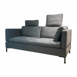 Sofa Alba Leder Taron 20 Grau Braun Gestell Schwarz Pulverbeschichtet Inklusive Kissen