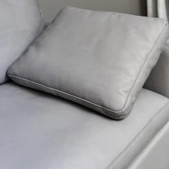 Sofa Alba System M Leder 5707 Pearl 0095 Grau Winkelfuß Verchromt Mit Kopfstütze