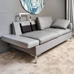 Sofa Alba System M Leder 5707 Pearl 0095 Grau Winkelfuß Verchromt Mit Kopfstütze