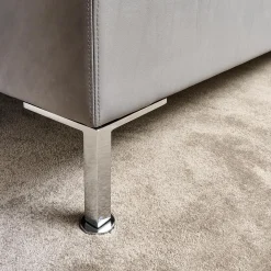 Sofa Alba System M Leder 5707 Pearl 0095 Grau Winkelfuß Verchromt Mit Kopfstütze