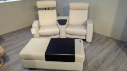 Sofa Arion Leder Paloma Light Grey Grau Stahlfuß 001 Edelstahl Poliert Holzteile Wenge Kopfstütze Höhenverstellbar Inklusive Hocker Mit Tischablage