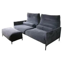 Sofa Avalanche Stoff 8145 Dunkelgrau Fuß M21 Lack Anthrazit Mit Hocker Und Lendenrollen