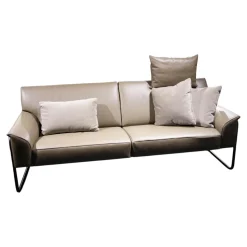 Sofa Bellino Leder Lipano Oliv Grün Gestell Metall Mit Kissen Und Kopfstütze