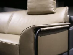 Sofa Bellino Leder Lipano Oliv Grün Gestell Metall Mit Kissen Und Kopfstütze