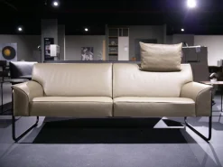 Sofa Bellino Leder Lipano Oliv Grün Gestell Metall Mit Kissen Und Kopfstütze