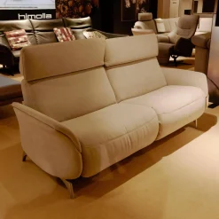 Sofa Boston 4171 Stoff Novano Cloud Grau Metallfüße Edelstahloptik Kopfteil Höhenverstellbar Mit Lendenkissen