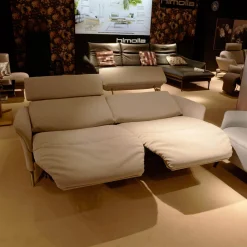 Sofa Boston 4171 Stoff Novano Cloud Grau Metallfüße Edelstahloptik Kopfteil Höhenverstellbar Mit Lendenkissen