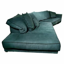 Sofa Budapest Soft Leder Kashmir Jade Petrol Gestell Satiniertes Rohmetall mit 4 Kissen