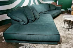 Sofa Budapest Soft Leder Kashmir Jade Petrol Gestell Satiniertes Rohmetall mit 4 Kissen