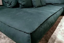 Sofa Budapest Soft Leder Kashmir Jade Petrol Gestell Satiniertes Rohmetall mit 4 Kissen