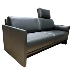 Sofa Cara 009 In Leder 38.110 Verkehrschwarz Schwarz Niedriges Rückenkissen Sitzkomfort Classic Mit Kopfstütze Und Kissen