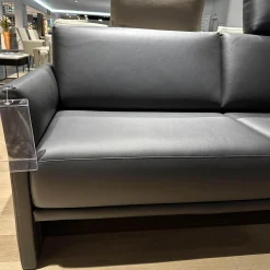 Sofa Cara 009 In Leder 38.110 Verkehrschwarz Schwarz Niedriges Rückenkissen Sitzkomfort Classic Mit Kopfstütze Und Kissen