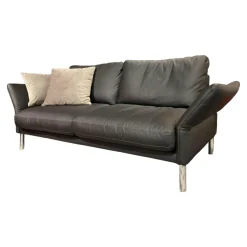 Sofa Como Leder Schwarz Fuß Verchromt