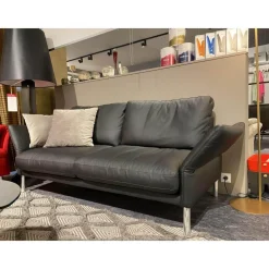 Sofa Como Leder Schwarz Fuß Verchromt