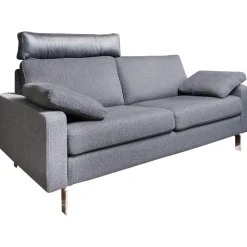 Sofa Conseta Stoff 5010 Anthrazit Schmalfuß Metall Verchromt mit Kissen und Kopfstütze