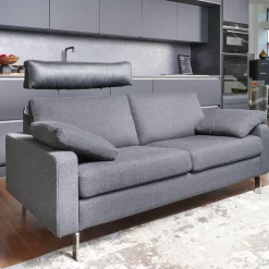 Sofa Conseta Stoff 5010 Anthrazit Schmalfuß Metall Verchromt mit Kissen und Kopfstütze