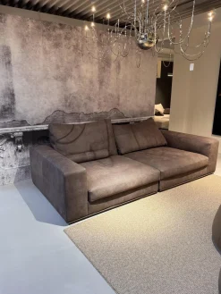 Sofa Dolce Vita Lifestyle Leder Piumone Vintage Grigio Grau Beige Gestell Metall Schwarz Verchromt