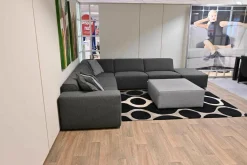 Sofa Donovan Stoff Robin Anthrazit mit 2 Hockern