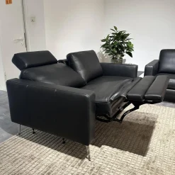 Sofa Enna Leder L40 Rancho Nero WR51 Schwarz Metallkufe Metallfuß Chrom Mit Kopfstütze