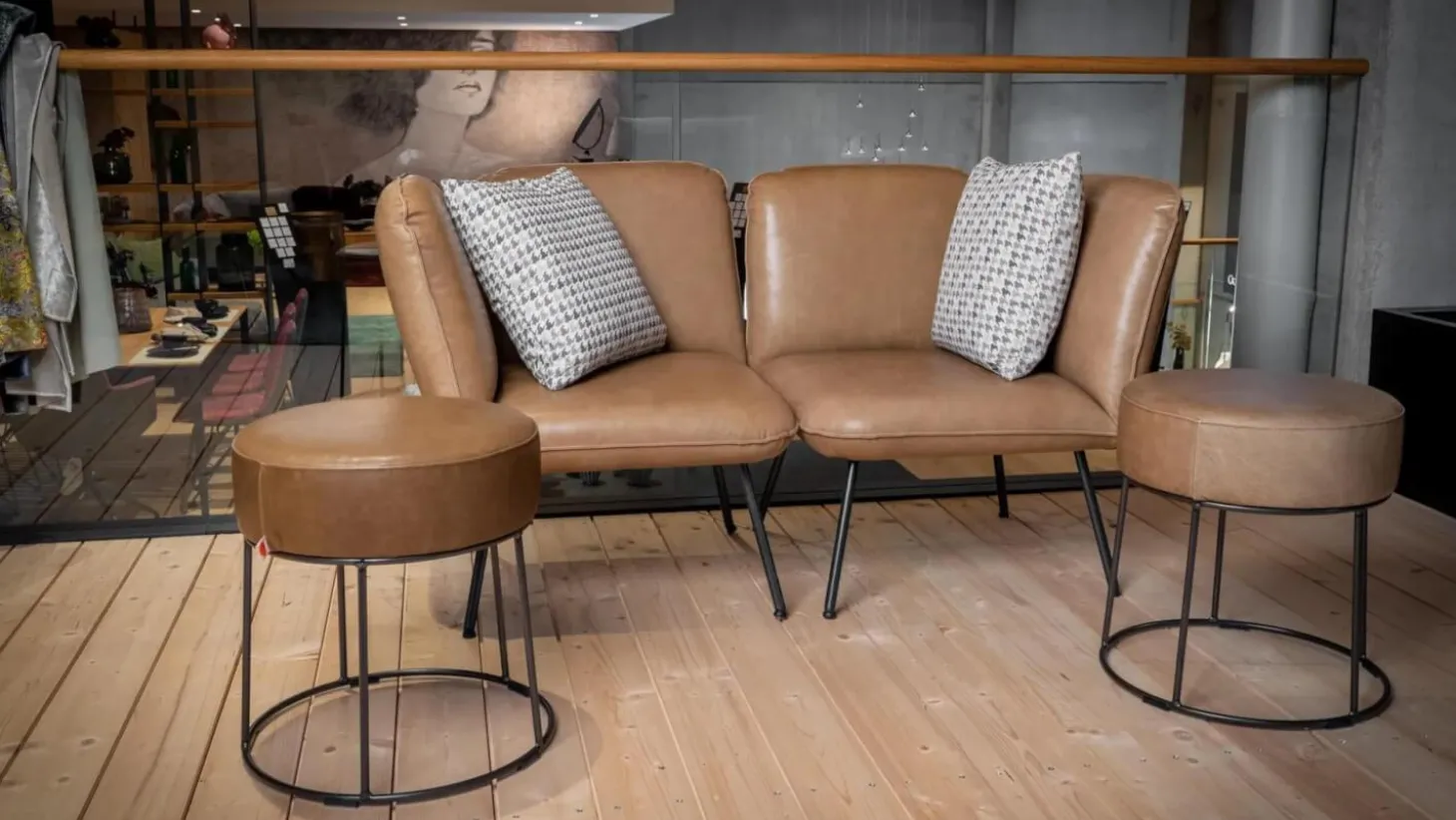 Sofa 2er-Set Sessel Shuffle Links Rechts Leder Luxor Light Grey