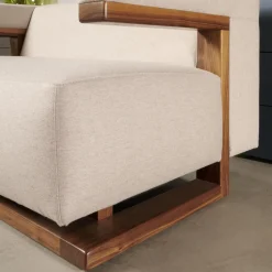 Sofa F51 2 Stoff Doma Beige Grau Gestell Nussbaum Massiv