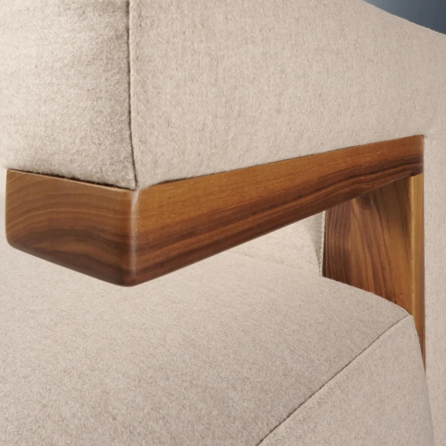 Sofa F51 2 Stoff Doma Beige Grau Gestell Nussbaum Massiv