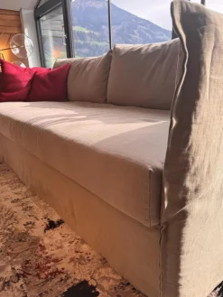 Sofa Fox Bezug Stoff Santos Taupe Beige Füße Metall Inklusive 2 Rückenkissen