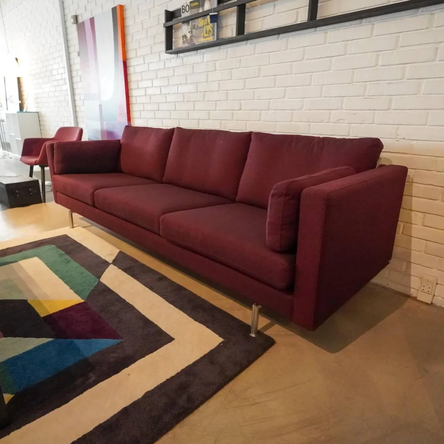 Sofa Handy Wollstoff Burgunderrot Gestell Metall