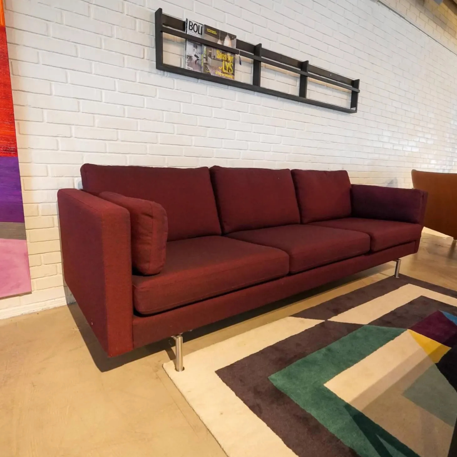 Sofa Handy Wollstoff Burgunderrot Gestell Metall